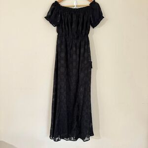NWT Lulus Black Maxi Dress Gown Floral Gothic Witchy Whimsy Puff sleeve Sz S